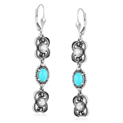 EXCLUSIVELY OURS! Sterling Silver Kingman Turquoise and White Topaz Dangle Earrings