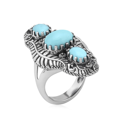 Sterling Silver Sleeping Beauty Turquoise Leaf and Vine Oval Ring