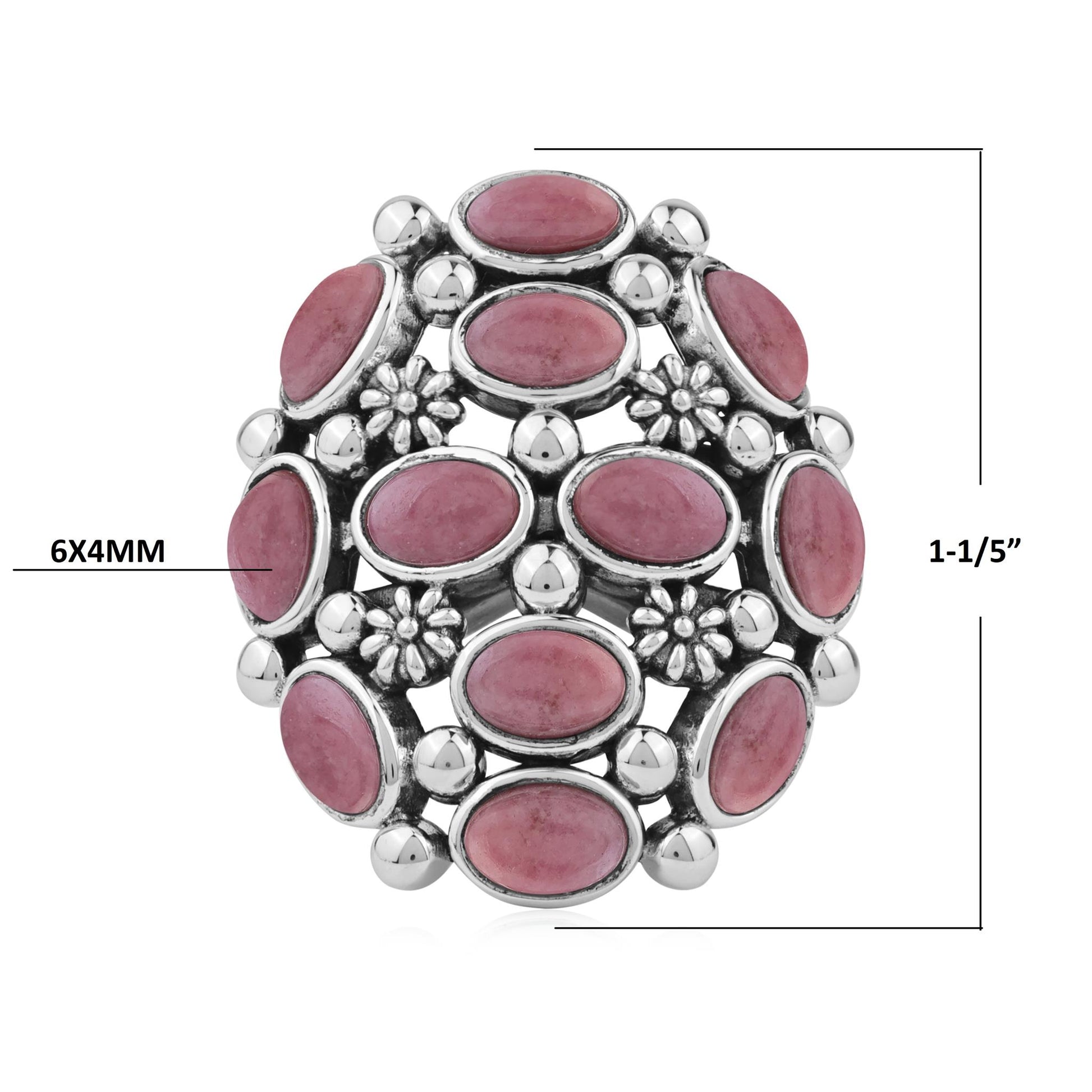  Sterling Silver Rhodonite Oval 12-Stone Cluster Ring