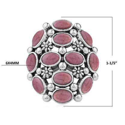  Sterling Silver Rhodonite Oval 12-Stone Cluster Ring