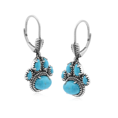 Sterling Silver Kingman Turquoise Pawprint Lever Back Earrings