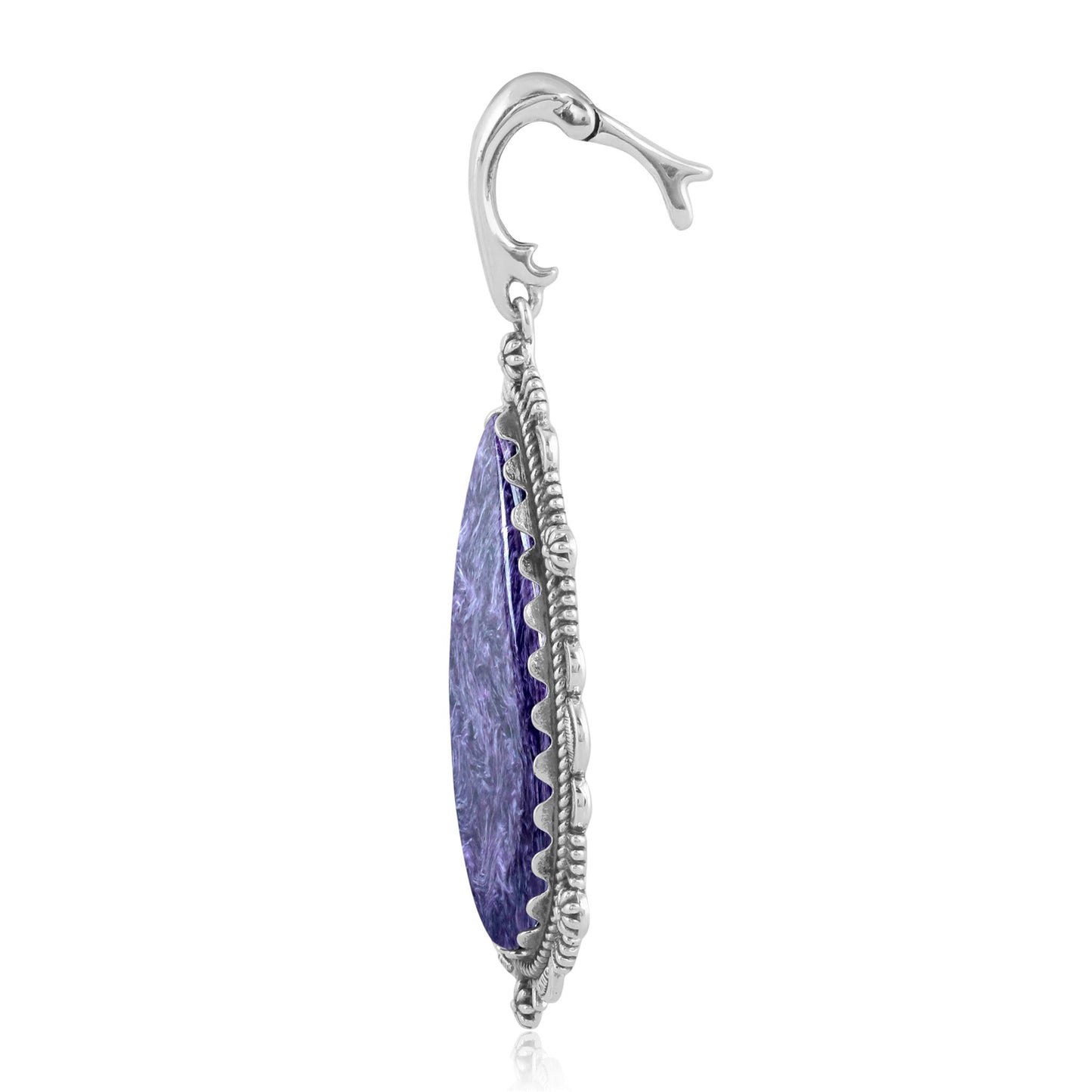 EXCLUSIVELY OURS! Sterling Silver Charoite Teardrop Bordered Design Pendant Enhancer