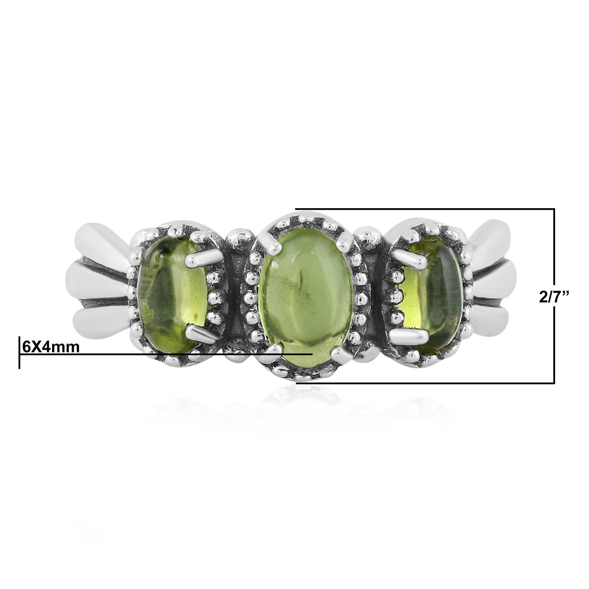 Sterling Silver Peridot 3-Stone Fan Ring