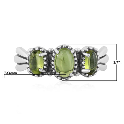 Sterling Silver Peridot 3-Stone Fan Ring