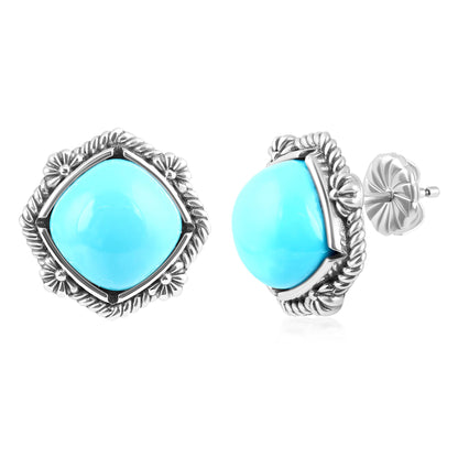 Sterling Silver Kingman Turquoise Cushion-Cut Stud Earrings