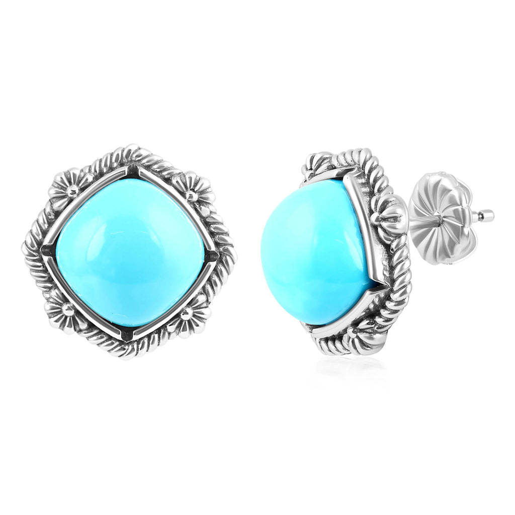 Sterling Silver Kingman Turquoise Cushion-Cut Stud Earrings