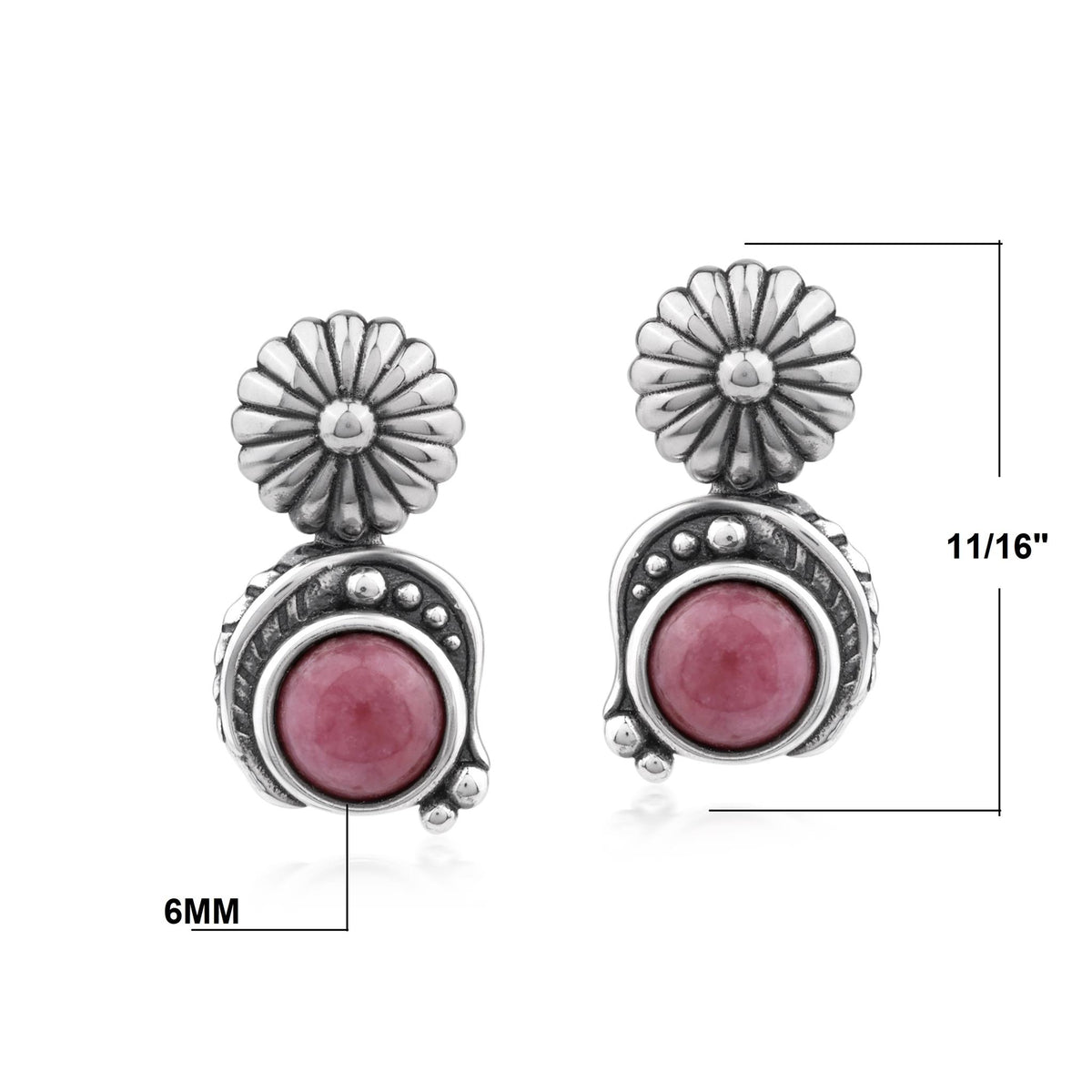 Sterling Silver Rhodonite Leaf and Concha Gemstone Post Earrings