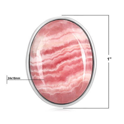 Sterling Silver Rhodochrosite Bold Oval Bezel Set Ring