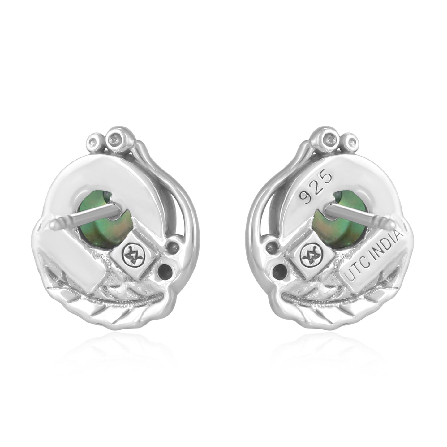 Sterling Silver Abalone Shell Leaf Design Button Earrings