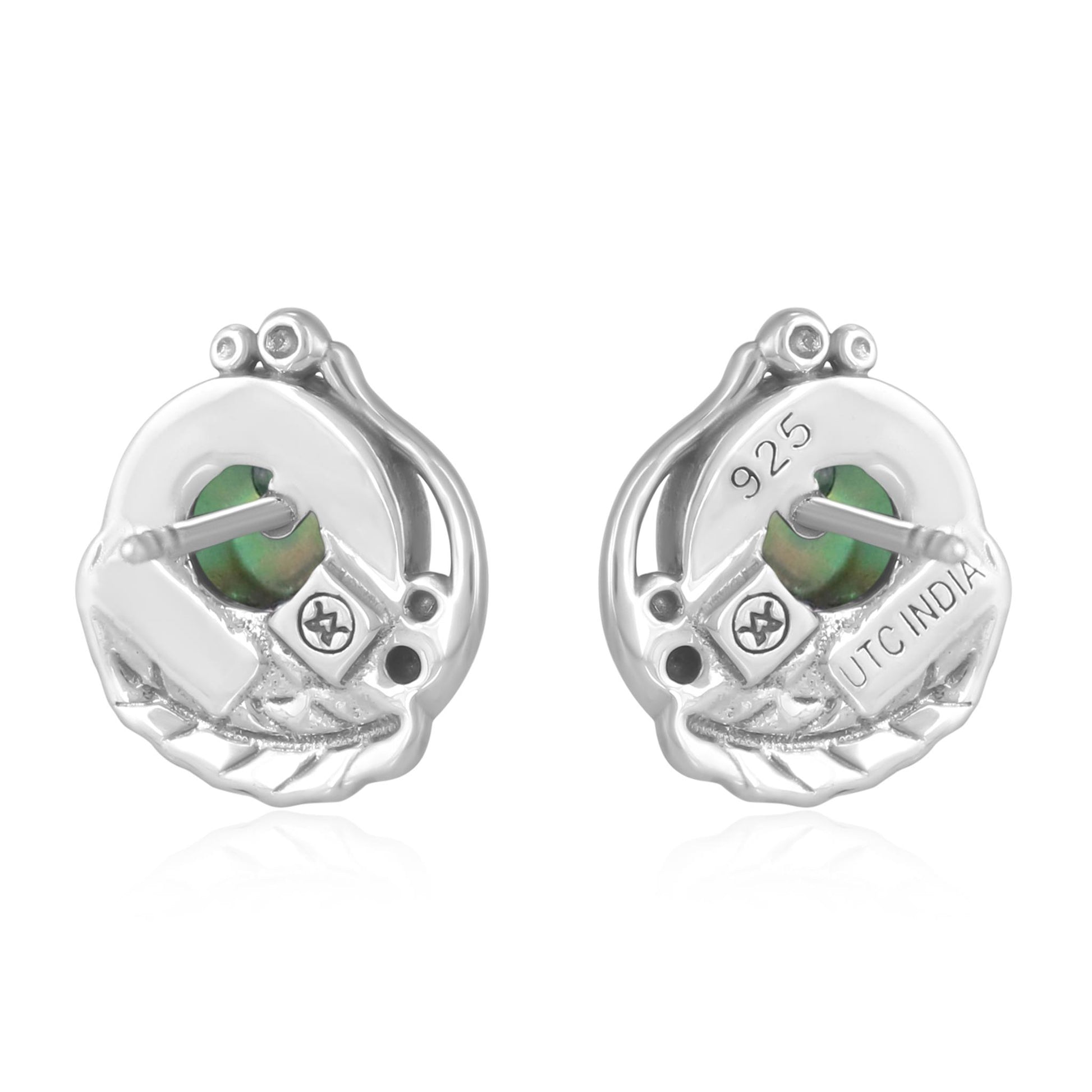 Sterling Silver Abalone Shell Leaf Design Button Earrings
