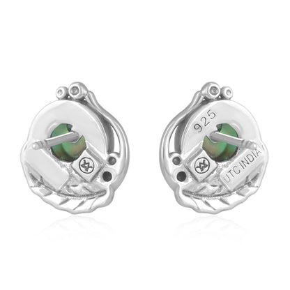 Sterling Silver Abalone Shell Leaf Design Button Earrings