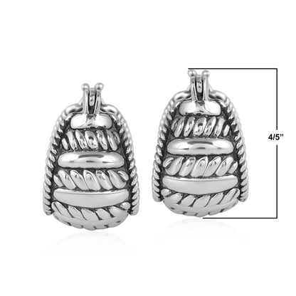 Sterling Silver Rope Design Huggie Hoop Earrings 