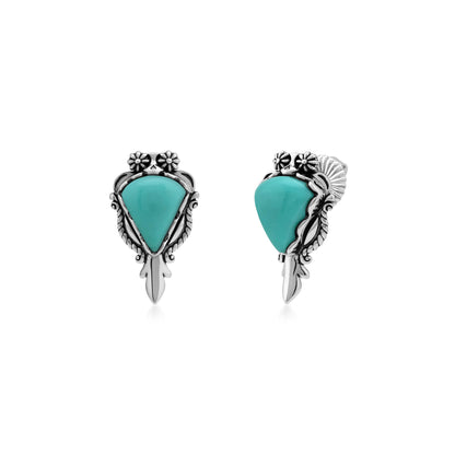 Sterling Silver Kingman Turquoise Pear Gemstone Squash Blossom Earrings 