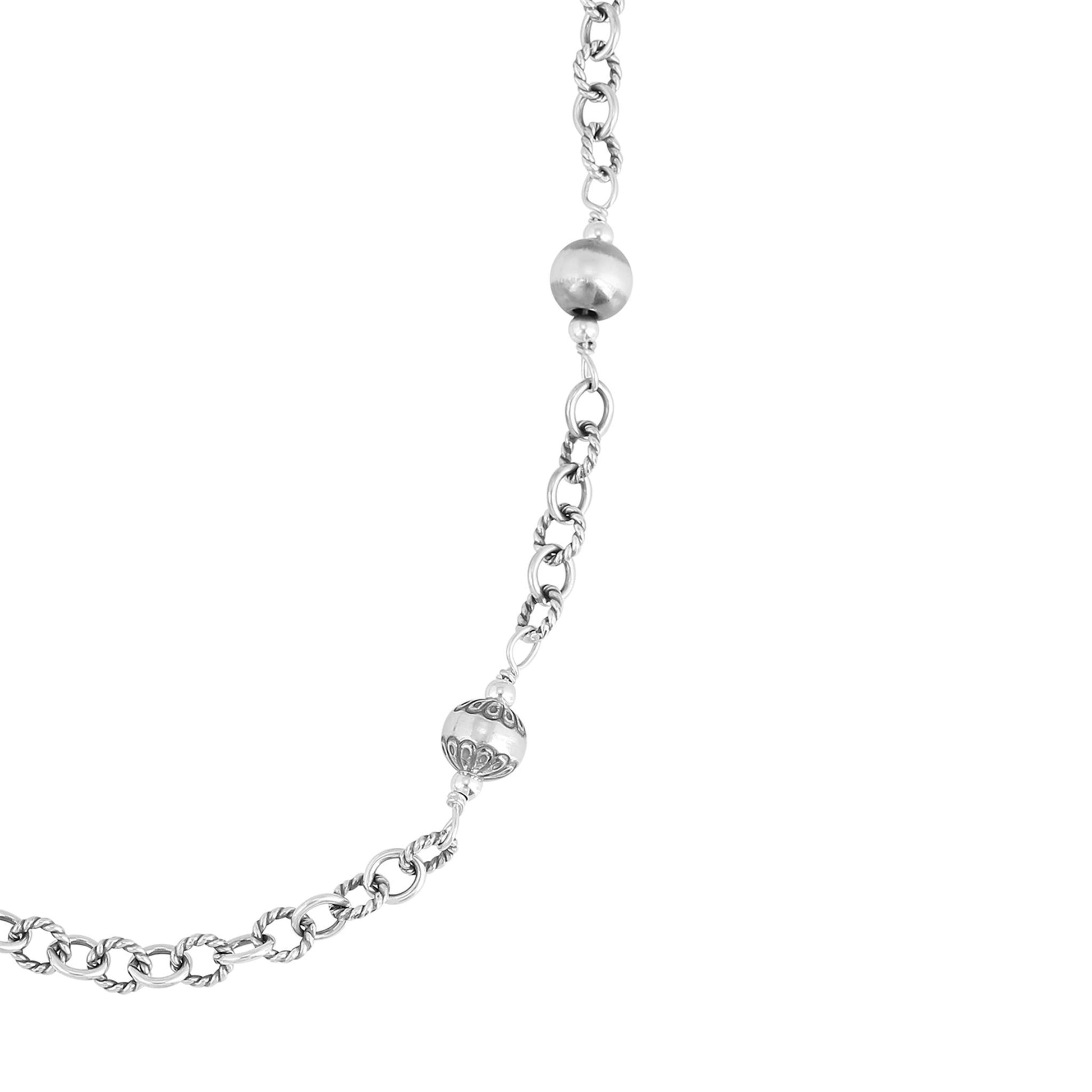 Sterling Silver Bead and Textured Oval Necklace