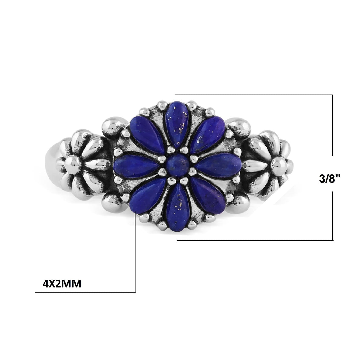 Sterling Silver Lapis Concha Flower Ring