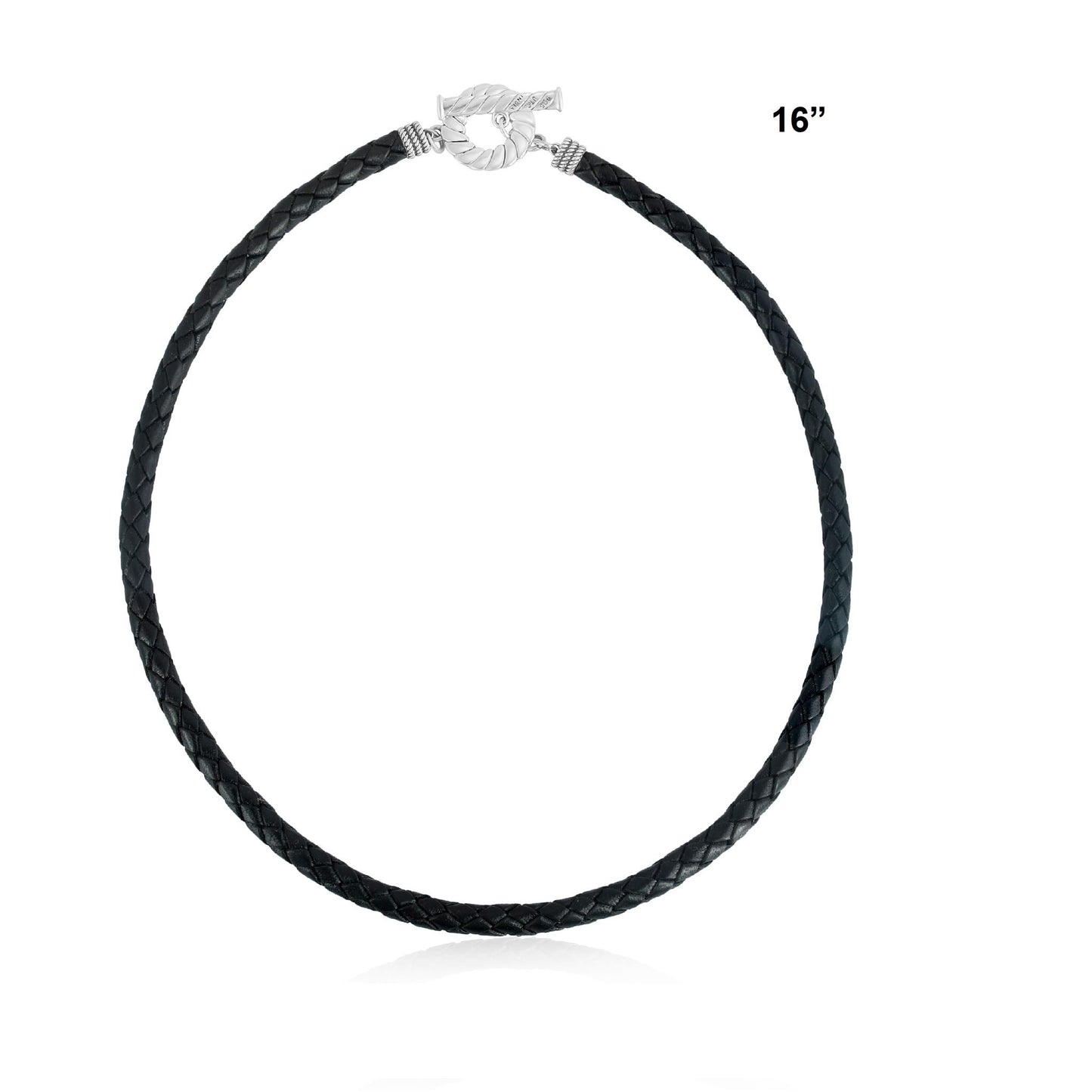 Sterling Silver Braided Black Leather Toggle Necklace