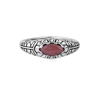  Sterling Silver Rhodonite Marquise-Cut Etched Ring