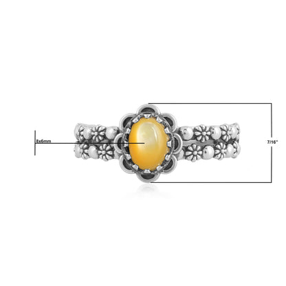 Sterling Silver Yellow Mother of Pearl Double Row Concha Flower Ring
