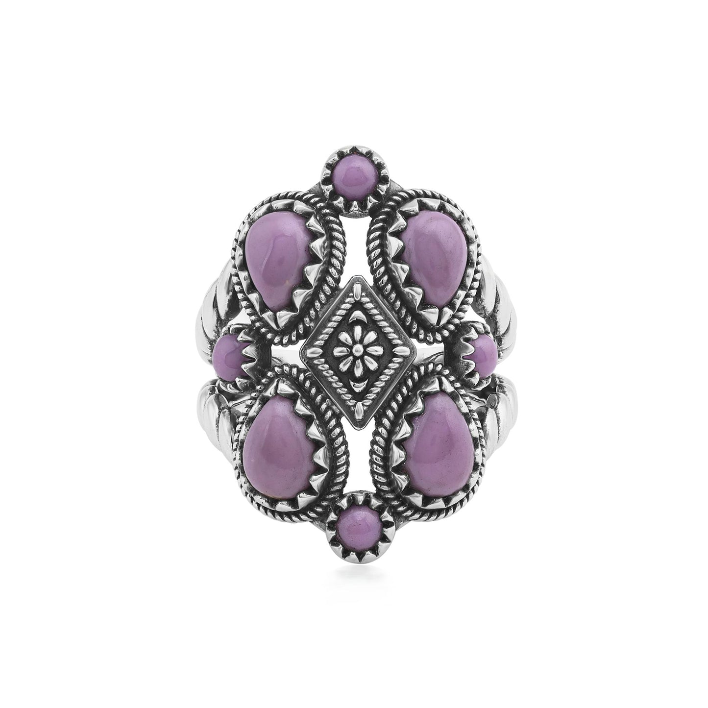 Sterling Silver Phosphosiderite 4 Pear and Round Cut Cluster Ring