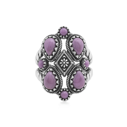 Sterling Silver Phosphosiderite 4 Pear and Round Cut Cluster Ring