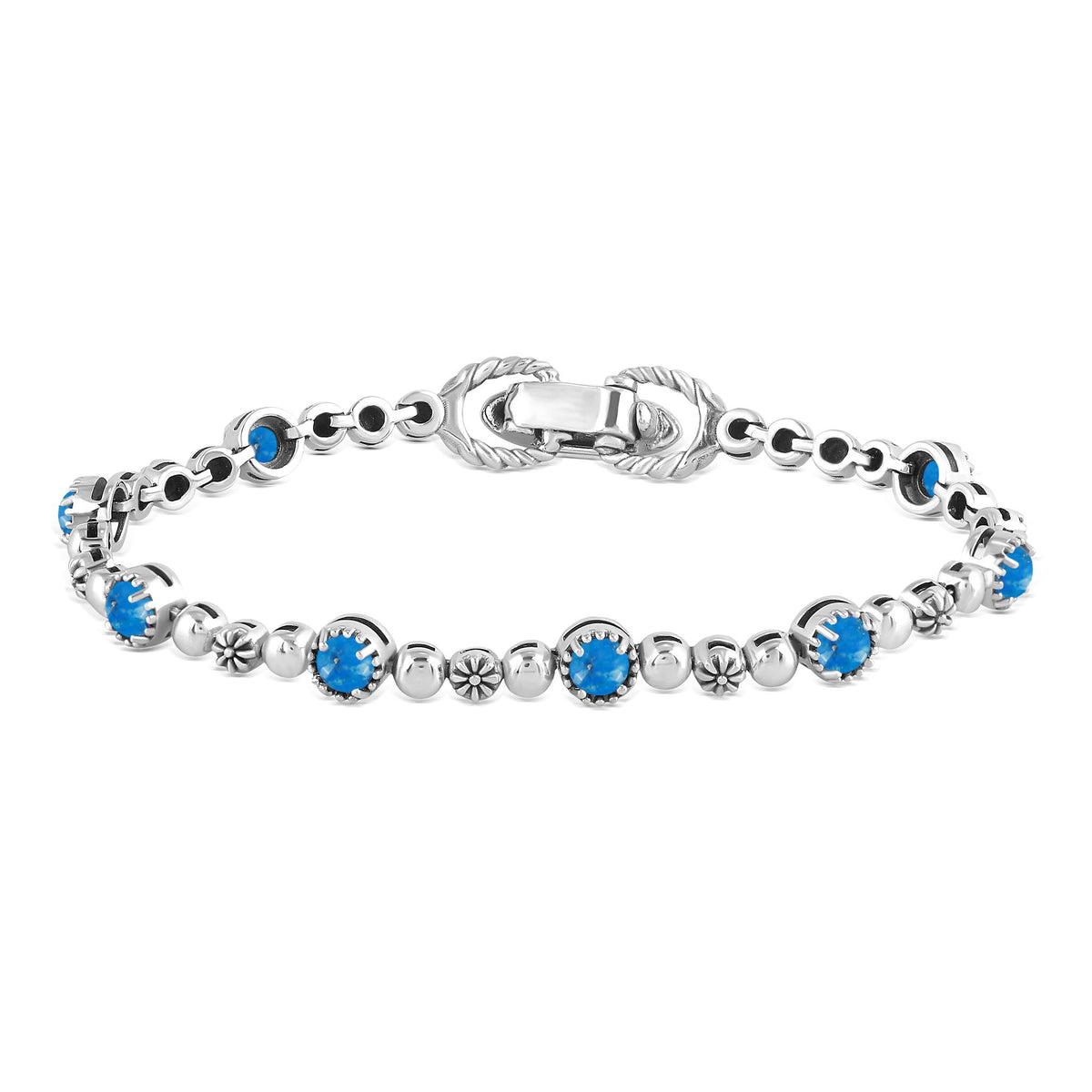 EXCLUSIVELY OURS! Sterling Silver Denim Lapis Round Beaded Bracelet, Sizes Small to Large