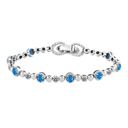 EXCLUSIVELY OURS! Sterling Silver Denim Lapis Round Beaded Bracelet, Sizes Small to Large