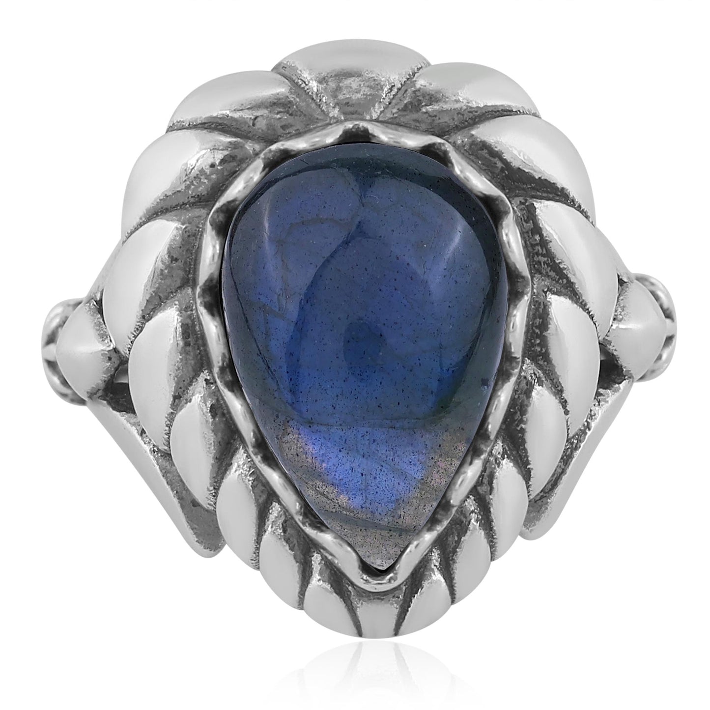 EXCLUSIVELY OURS! Sterling Silver Labradorite Pear Cut Rope Ring, Sizes 5 to 11