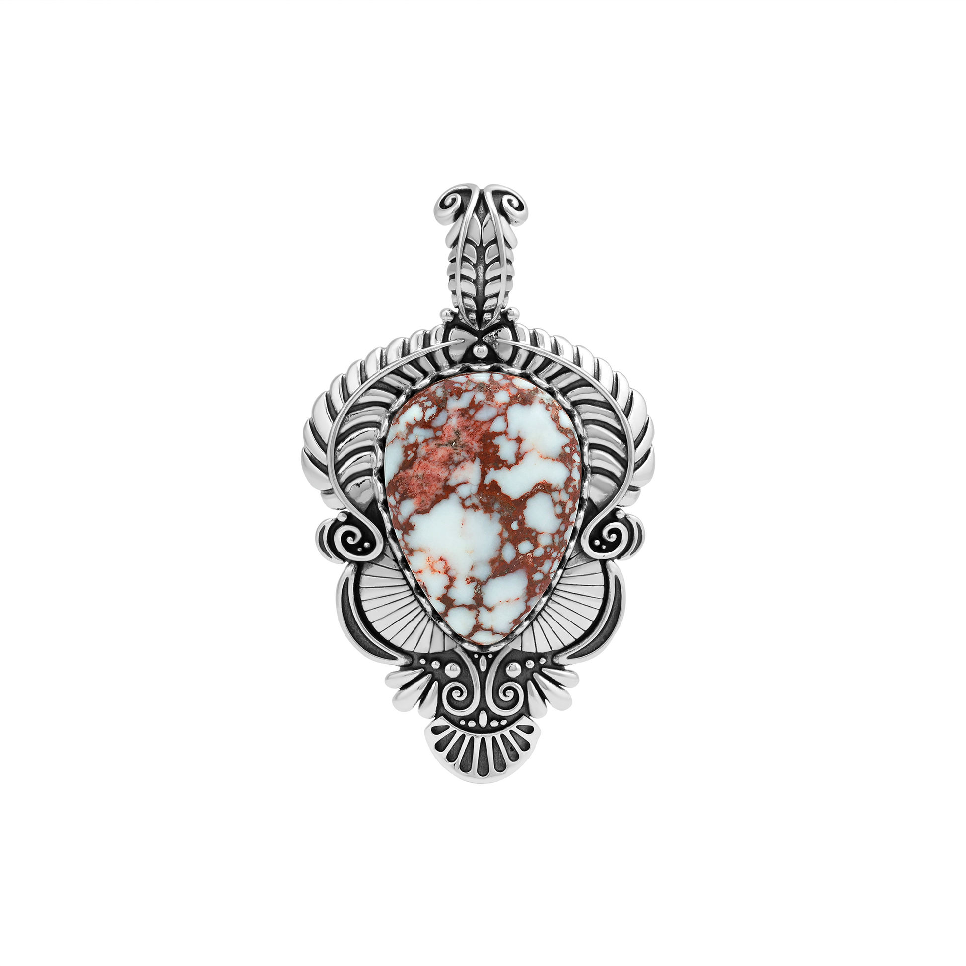 Sterling Silver Wild Horse Magnesite Pear Gemstone Leaf Pendant Enhancer 