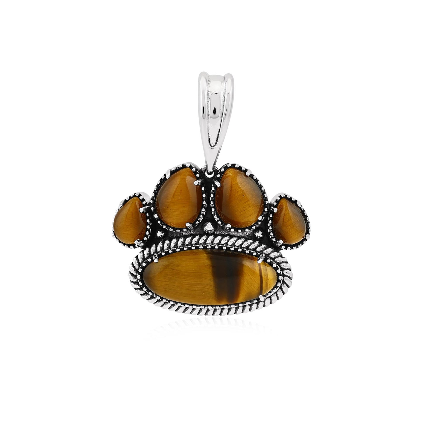 Sterling Silver Tiger's Eye Pawprint Pendant Enhancer