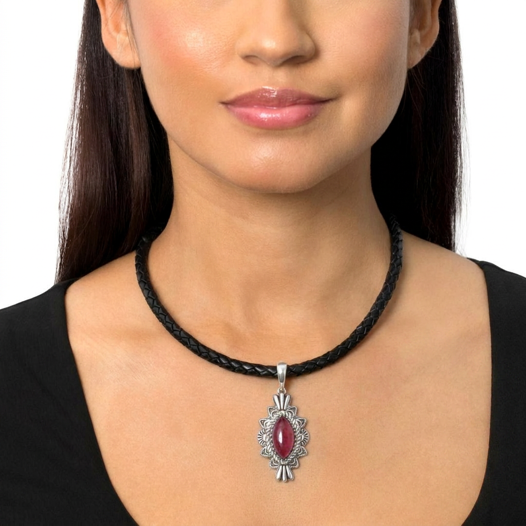  Sterling Silver Rhodonite Marquise Cut Gemstone Pendant Enhancer