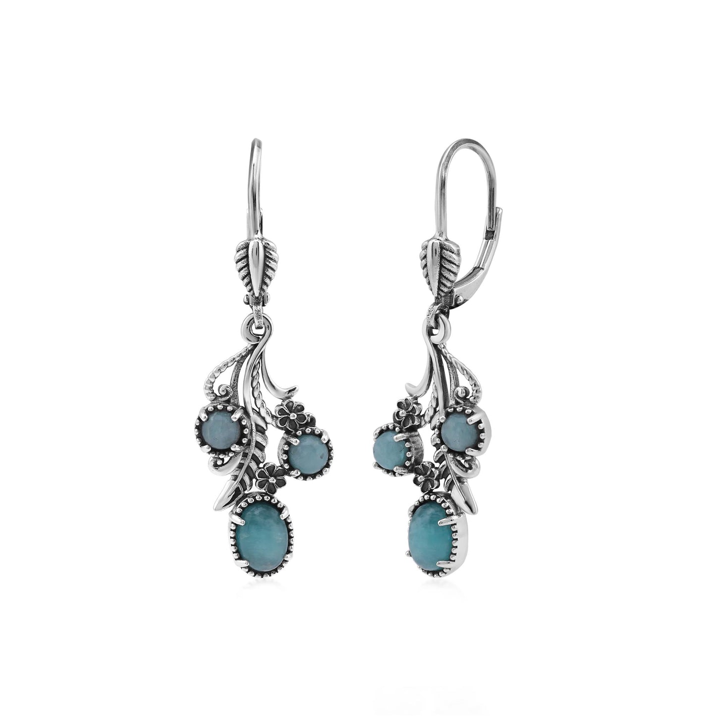 Sterling Silver Amazonite Leaf and Concha Cascading Earrings