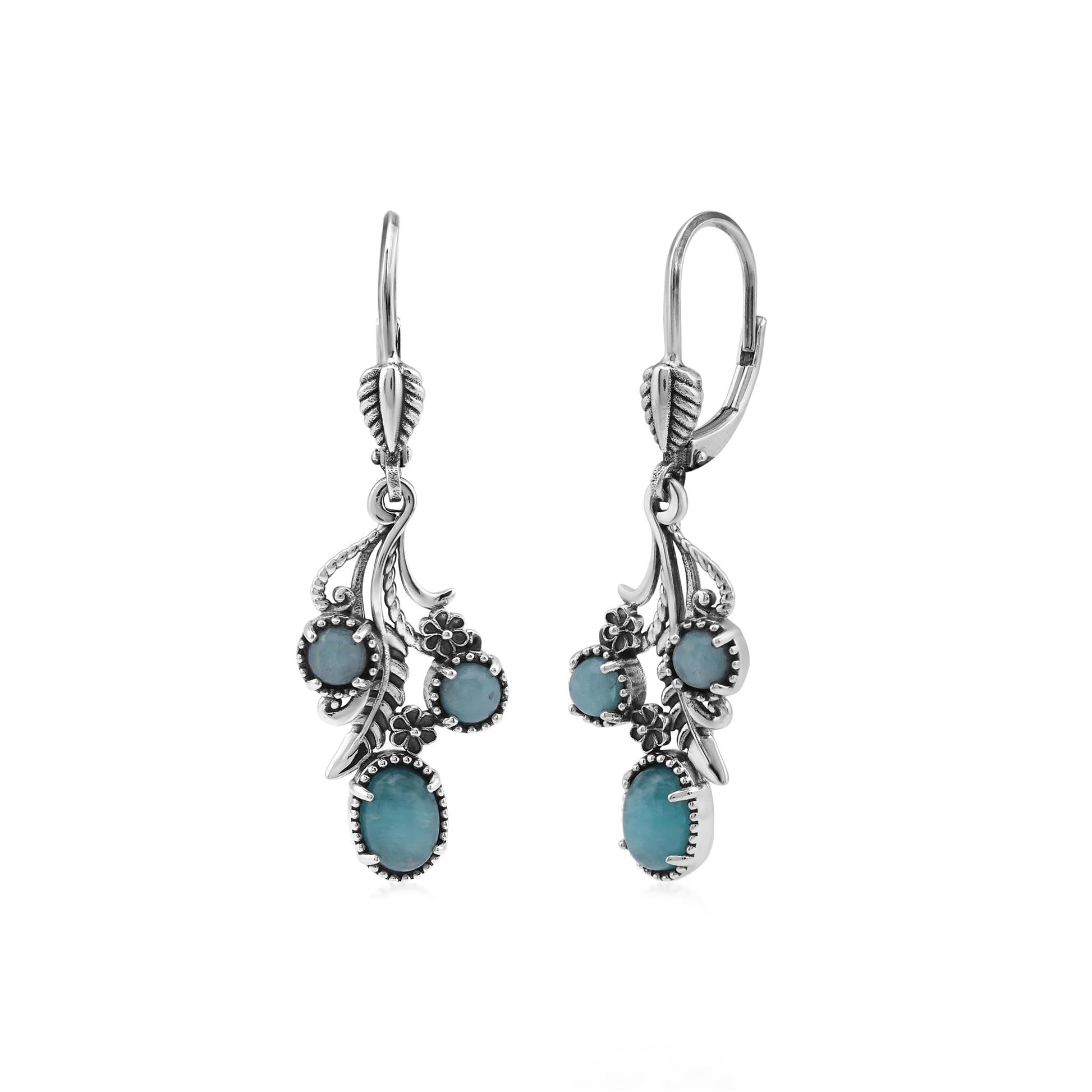 Sterling Silver Amazonite Leaf and Concha Cascading Earrings