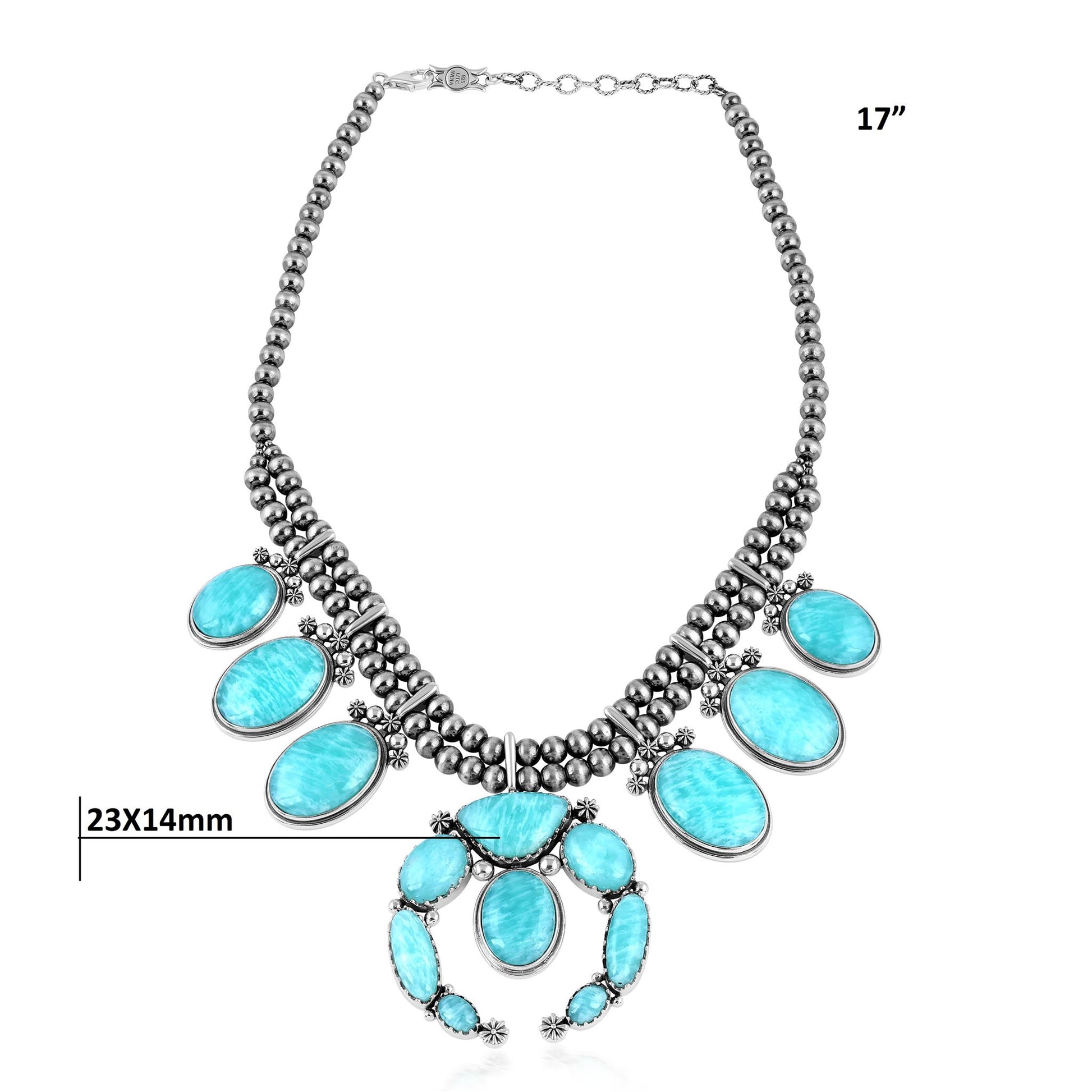 Sterling Silver Amazonite Naja Squash Blossom Statement Necklace