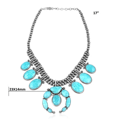 Sterling Silver Amazonite Naja Squash Blossom Statement Necklace