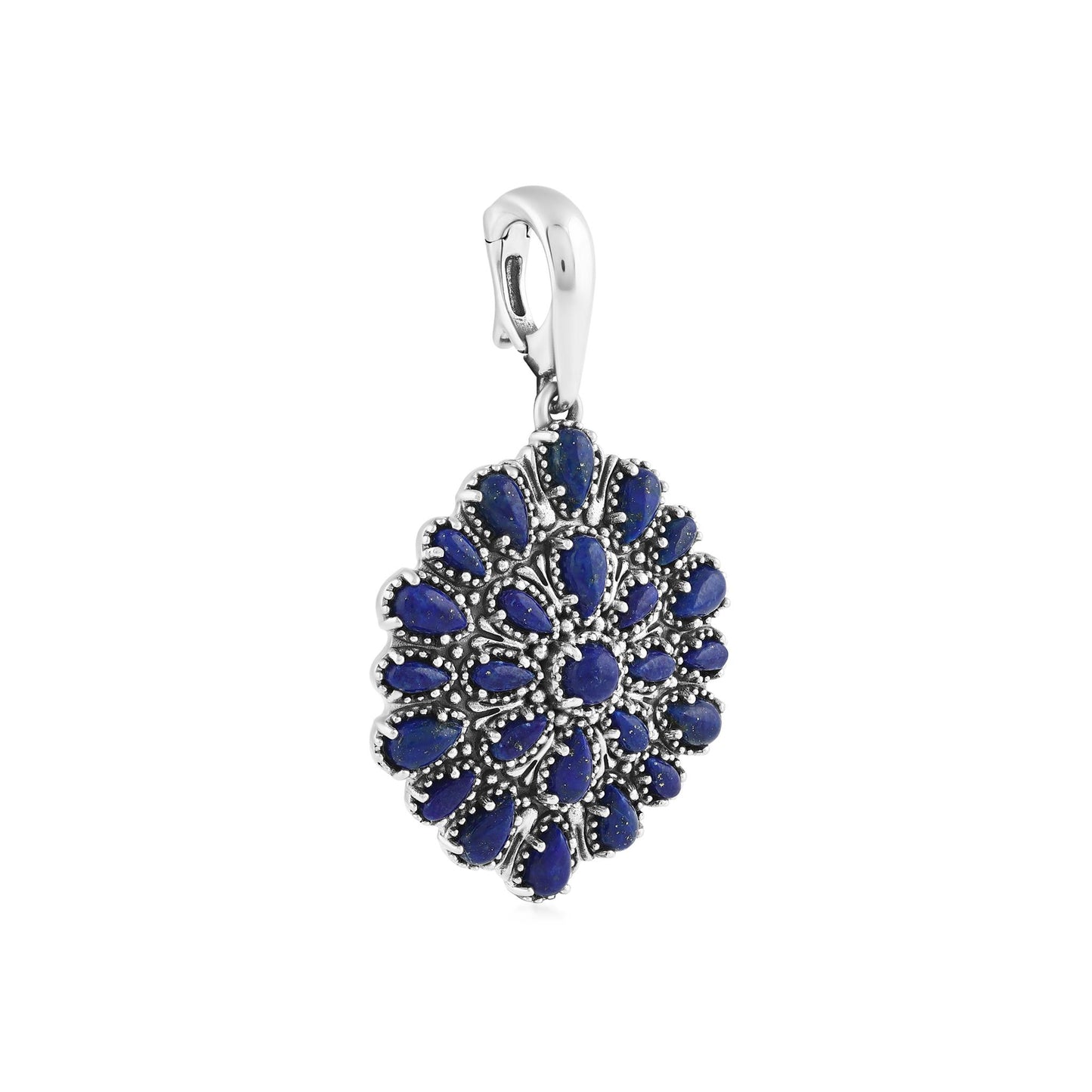 Sterling Silver Lapis Petit Point Round Pendant Enhancer