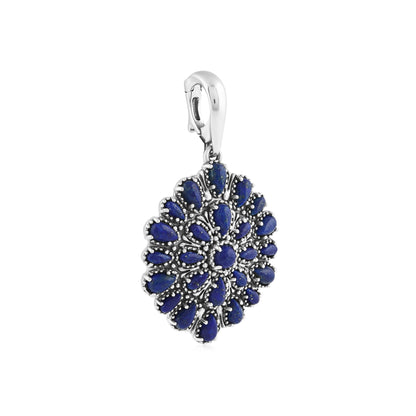 Sterling Silver Lapis Petit Point Round Pendant Enhancer