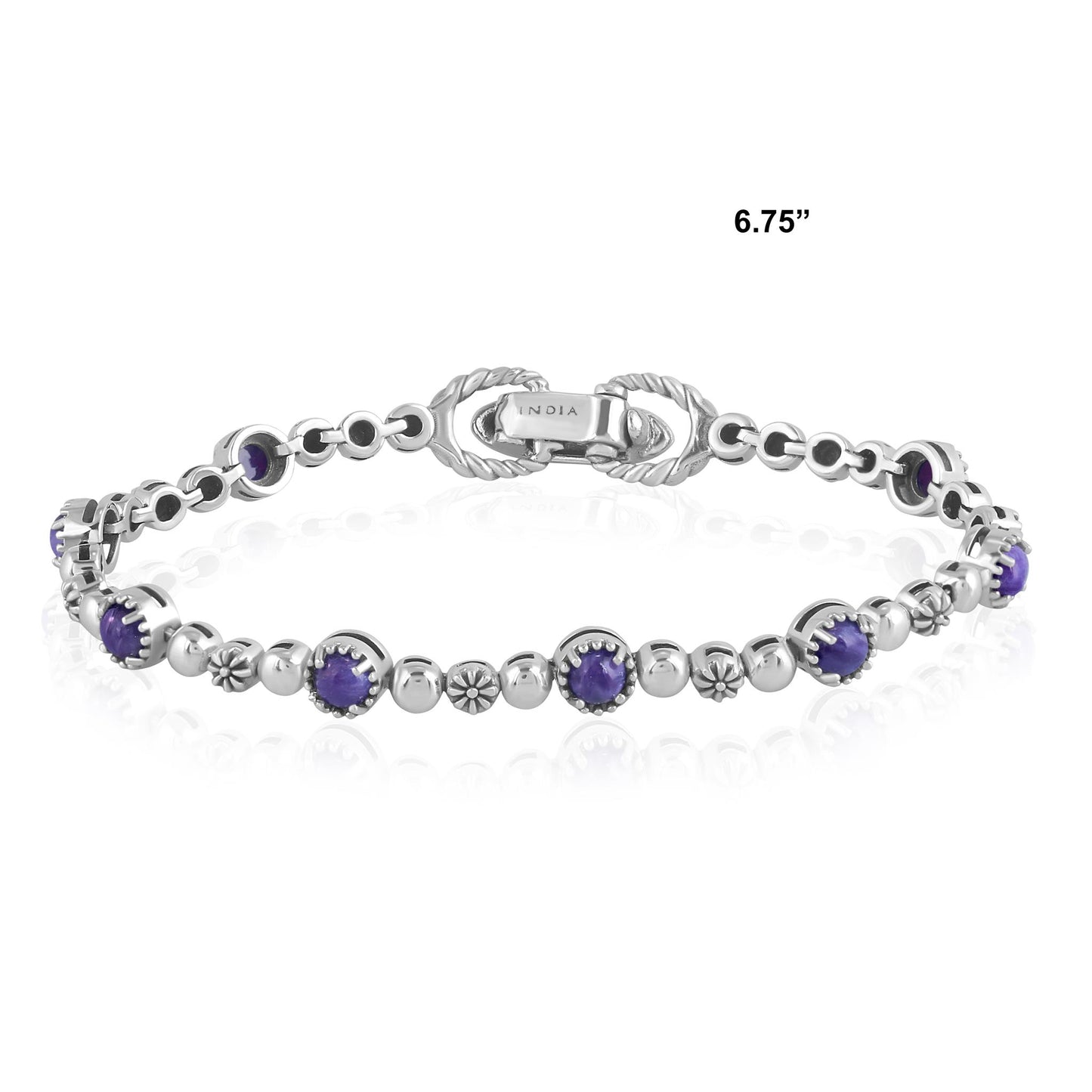 EXCLUSIVELY OURS! Sterling Silver Charoite Round Beaded Bracelet