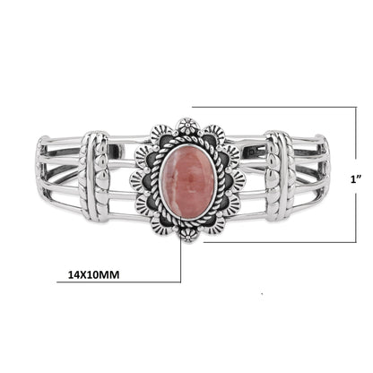  Sterling Silver Rhodochrosite Oval Scallop Open Cuff Bracelet
