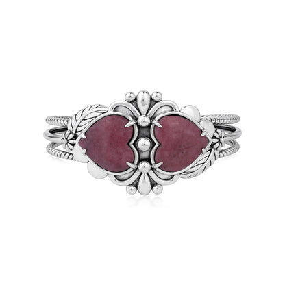 EXCLUSIVELY OURS! Sterling Silver Rhodonite Double Heart Cuff Bracelet, Sizes Small to Large