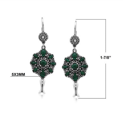  Sterling Silver Malachite Flower Cluster Squash Blossom Earrings