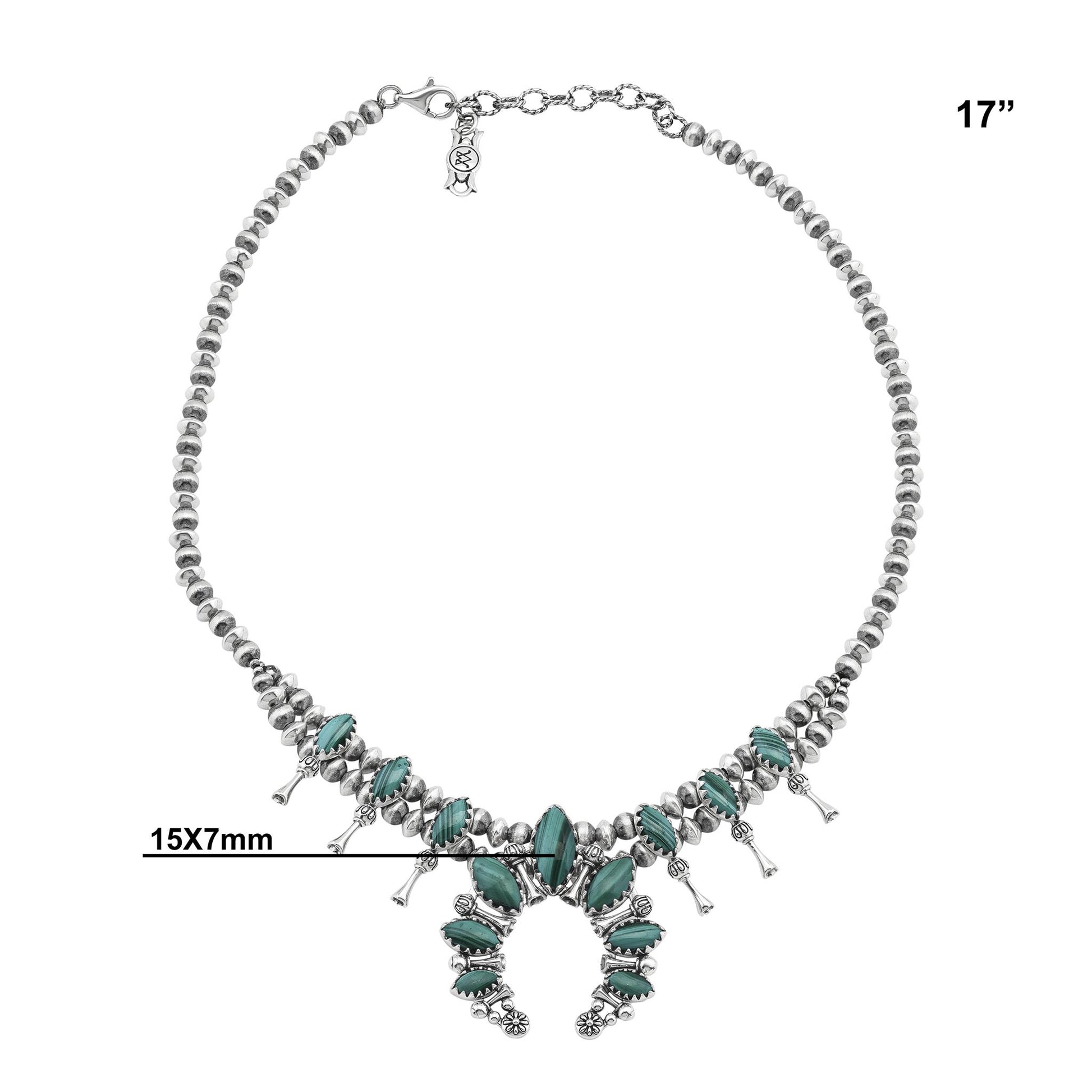  Sterling Silver Malachite Marquise-Cut Squash Blossom Necklace 