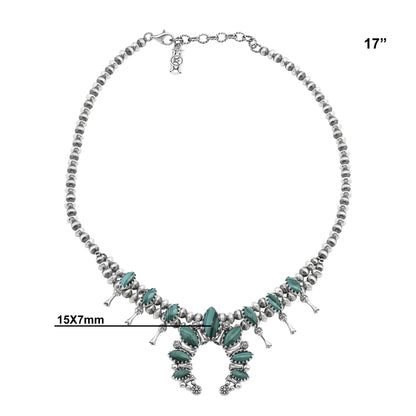  Sterling Silver Malachite Marquise-Cut Squash Blossom Necklace 