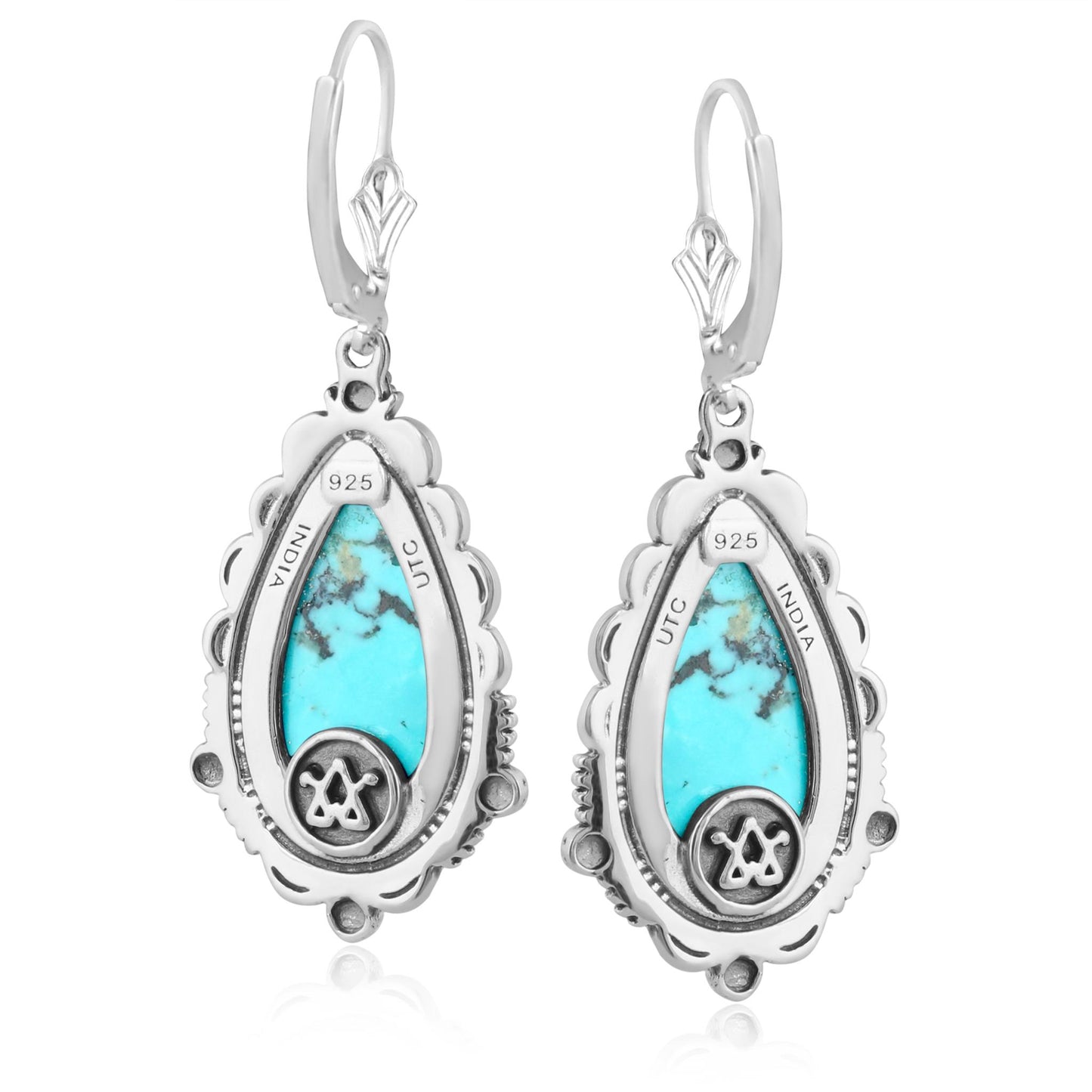 Sterling Silver Blue Turquoise Gemstone Pear-Shaped Dangle Earrings