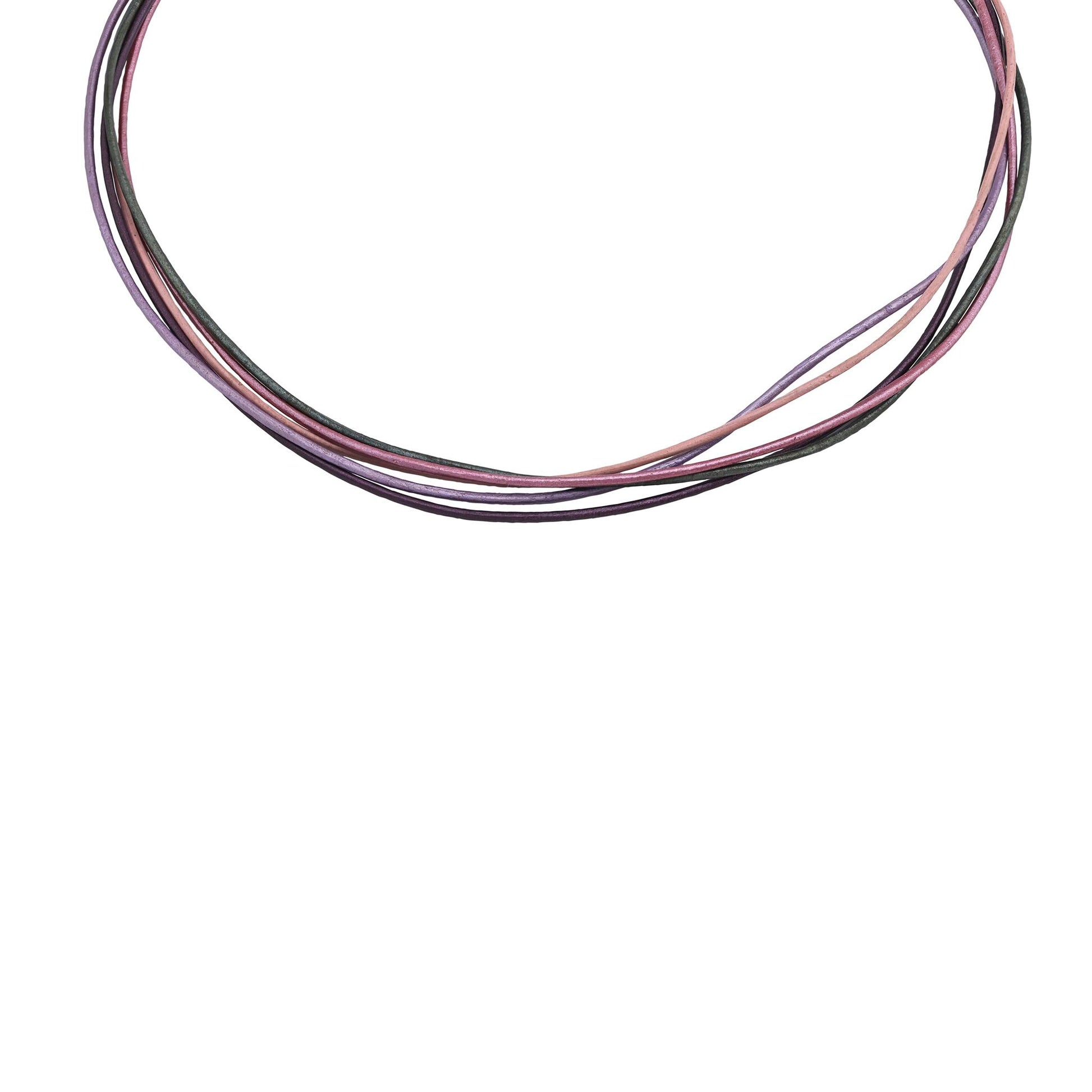 Sterling Silver Pink Leather 5 Strand Necklace, 17 to 20 Inches
