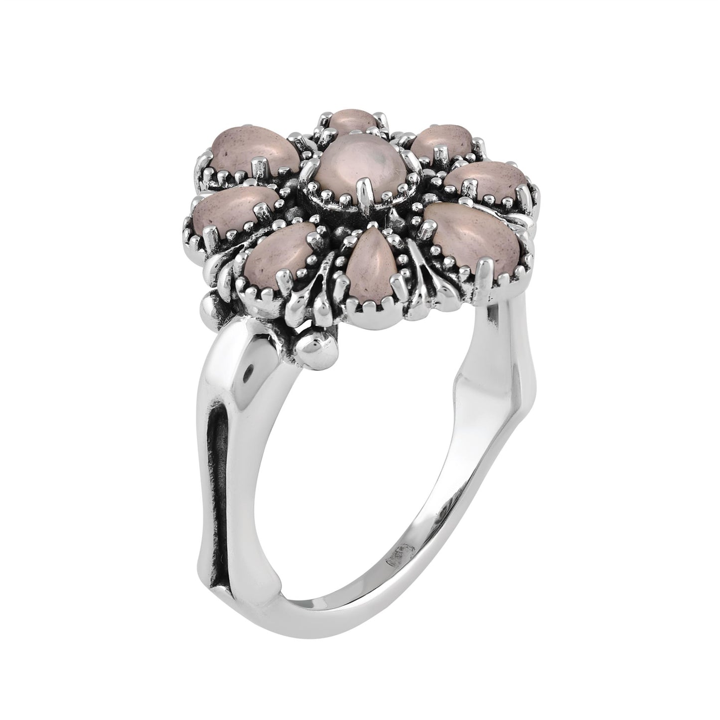  Sterling Silver White Mother of Pearl Flower Cluster Ring