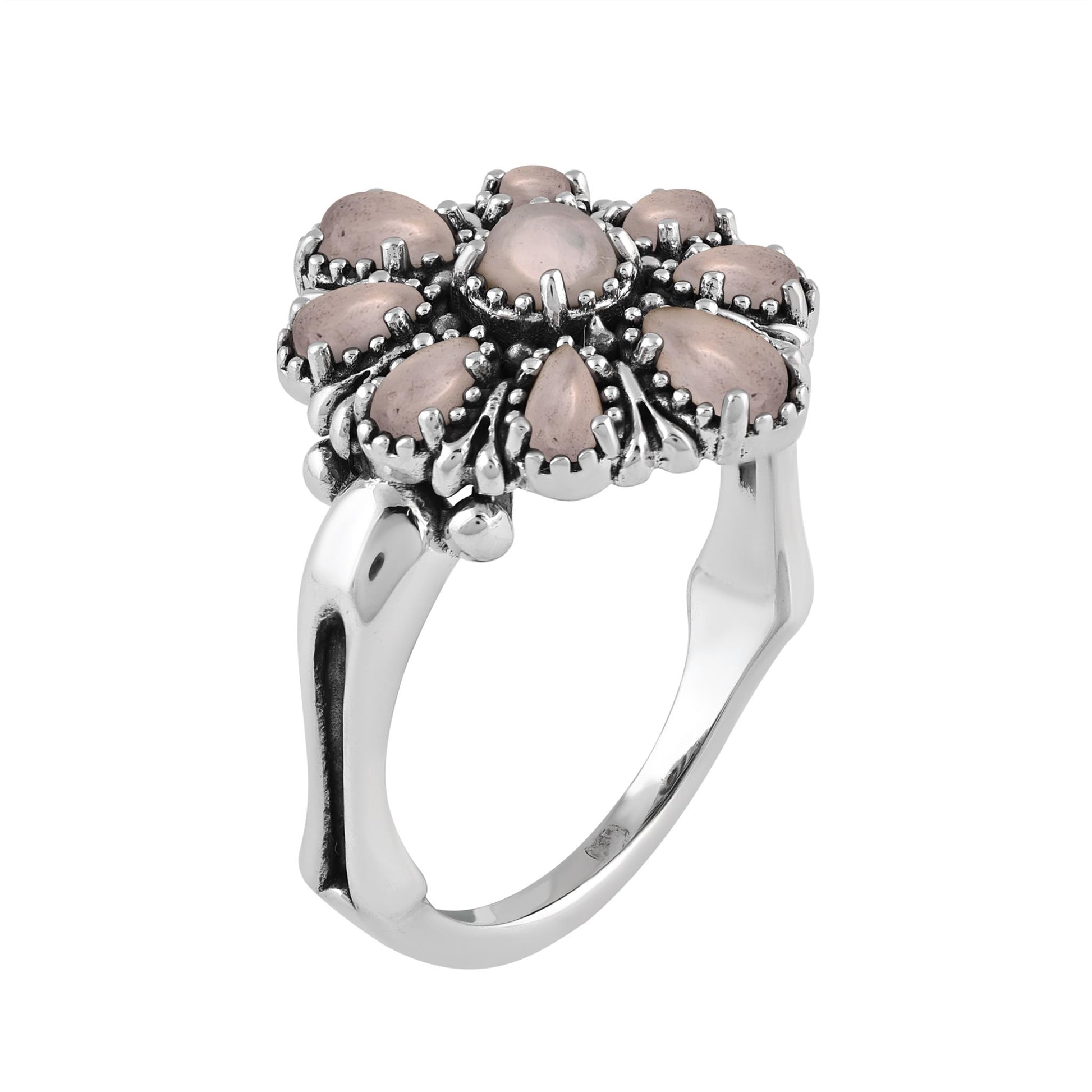  Sterling Silver White Mother of Pearl Flower Cluster Ring