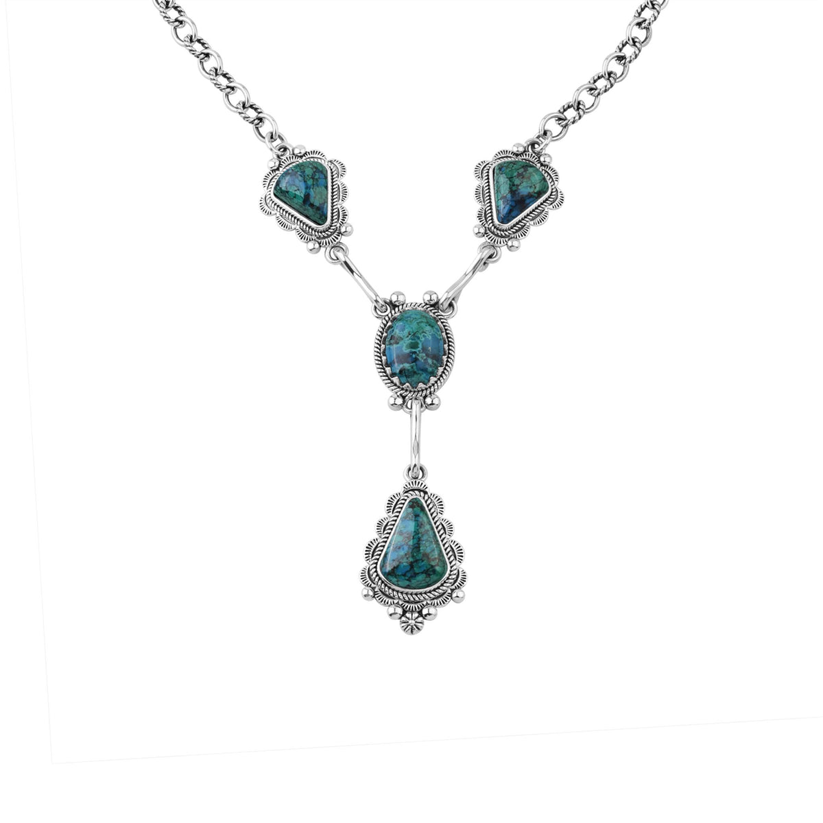Sterling Silver Chrysocolla Four Gemstone Y-Necklace, 18 Inches