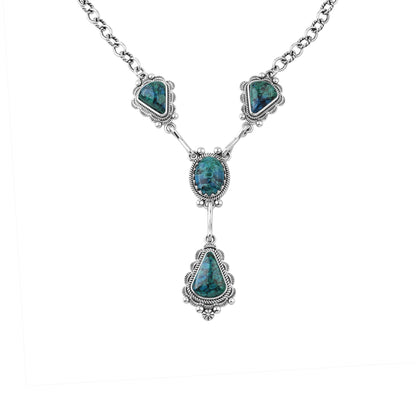 Sterling Silver Chrysocolla Four Gemstone Y-Necklace, 18 Inches