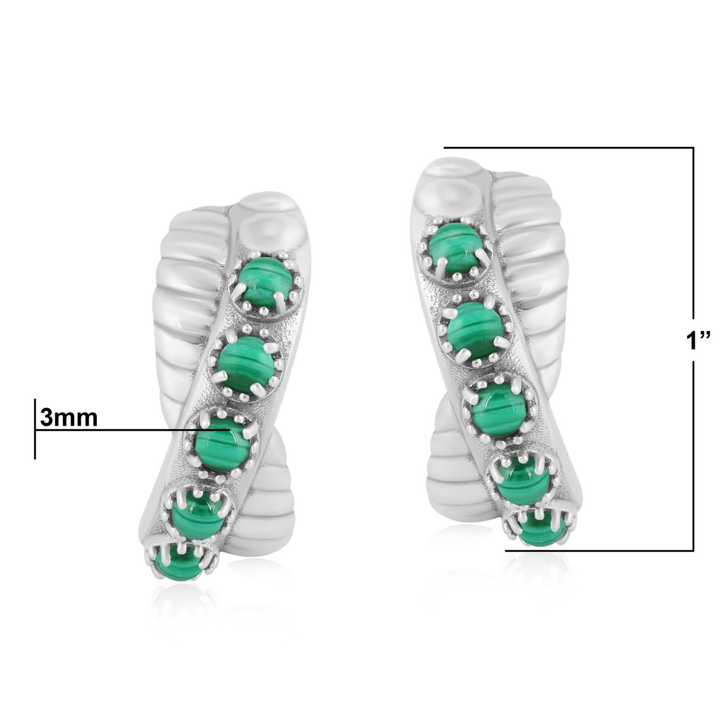 Sterling Silver Malachite Twist Hoop Earrings