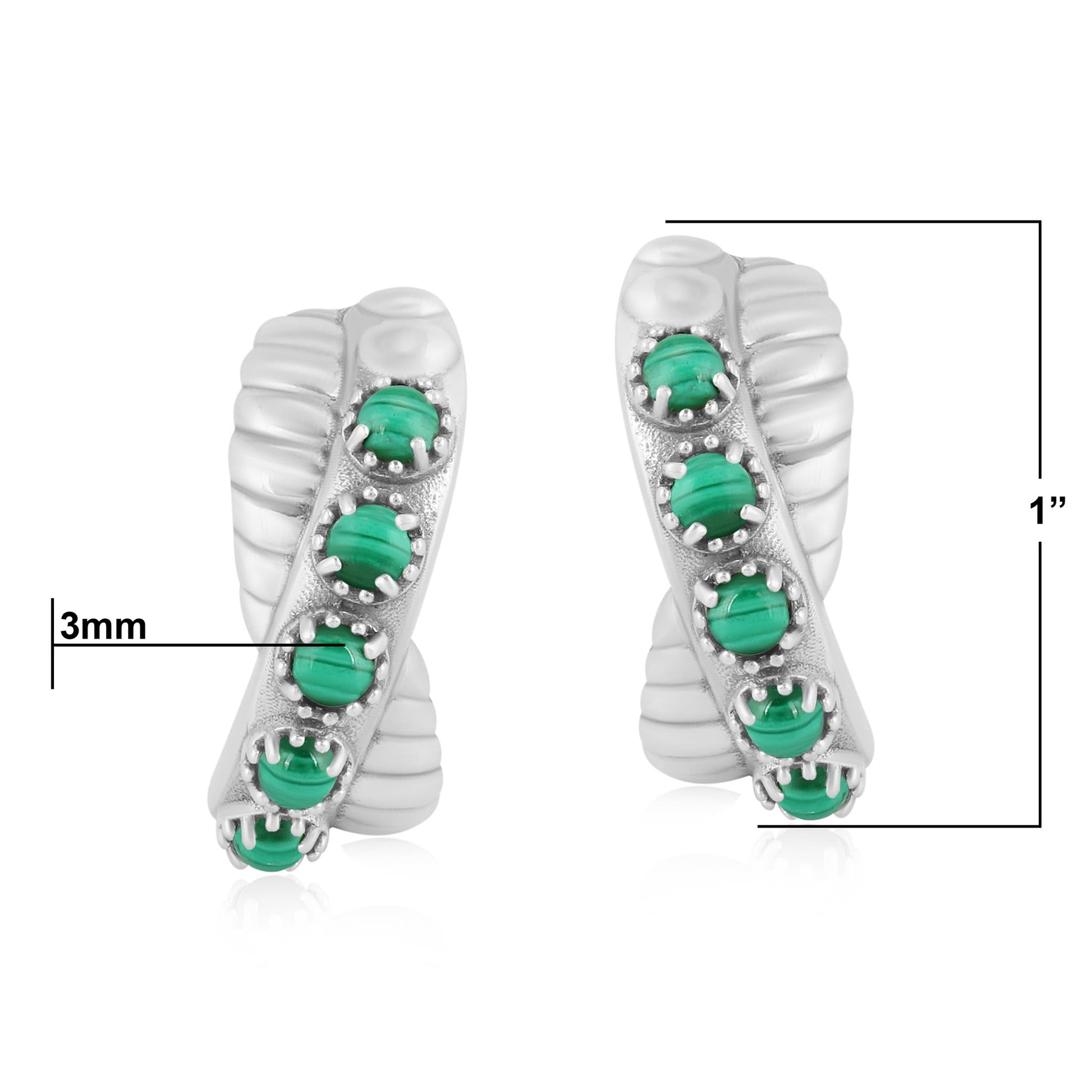 Sterling Silver Malachite Twist Hoop Earrings